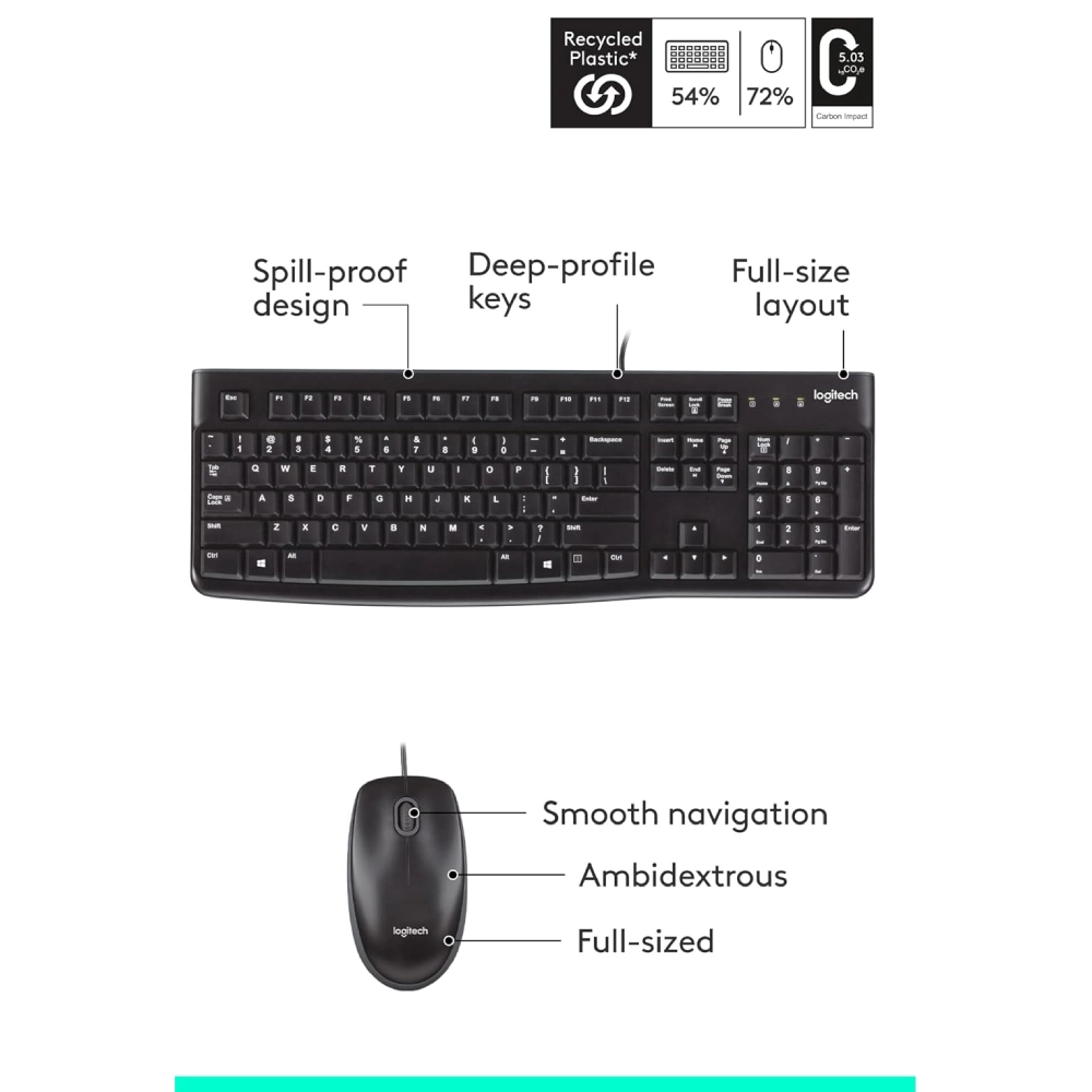 Logitech USB Keyboard Mouse Combo MK120 view 2